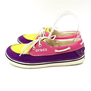 Crocs Womens Hover Boat Shoes Size 9 Multi Color Canvas Lace Up Lightweight